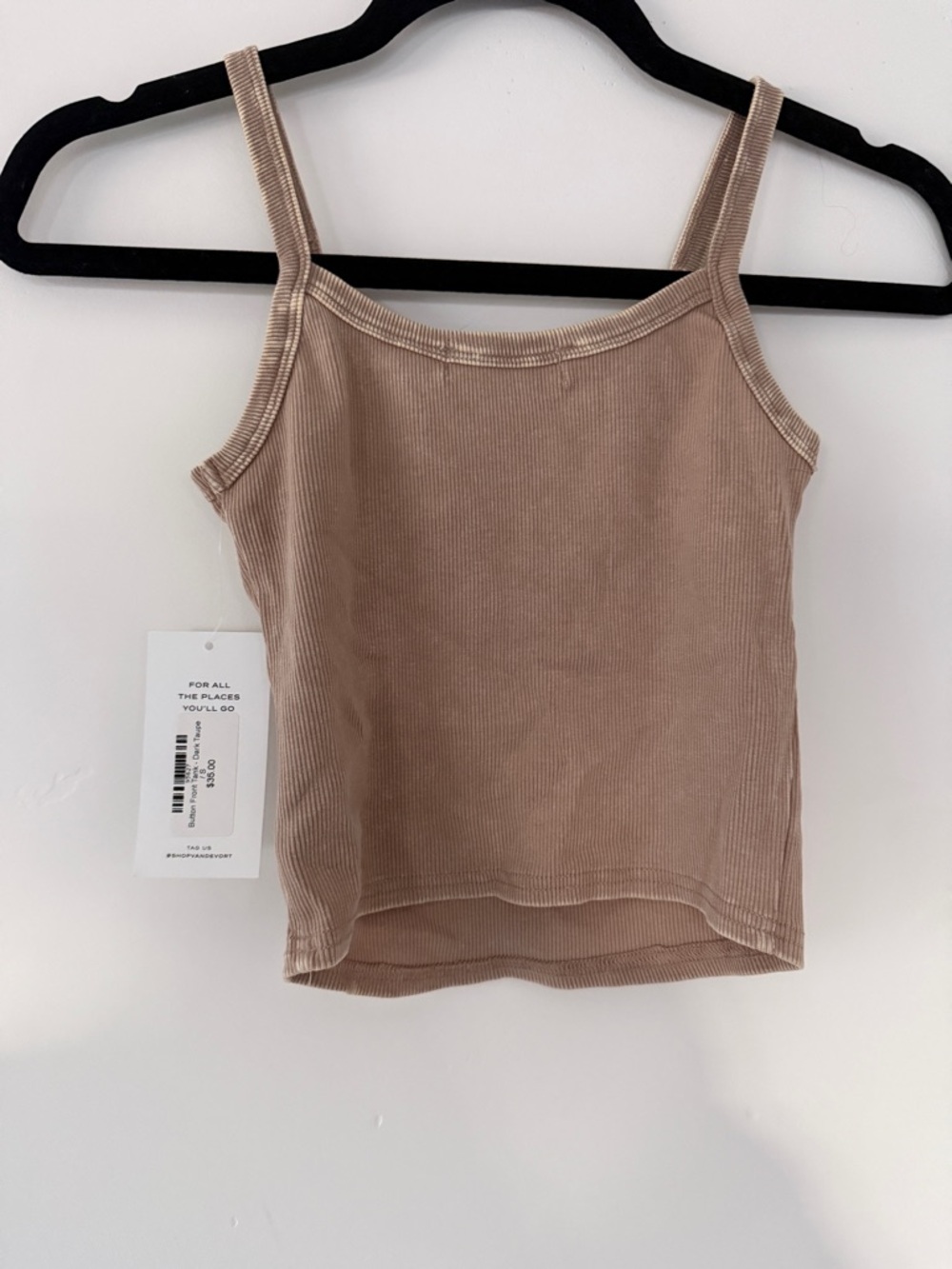 Taupe Ribbed Henley Tank Top - Picture 2 of 2